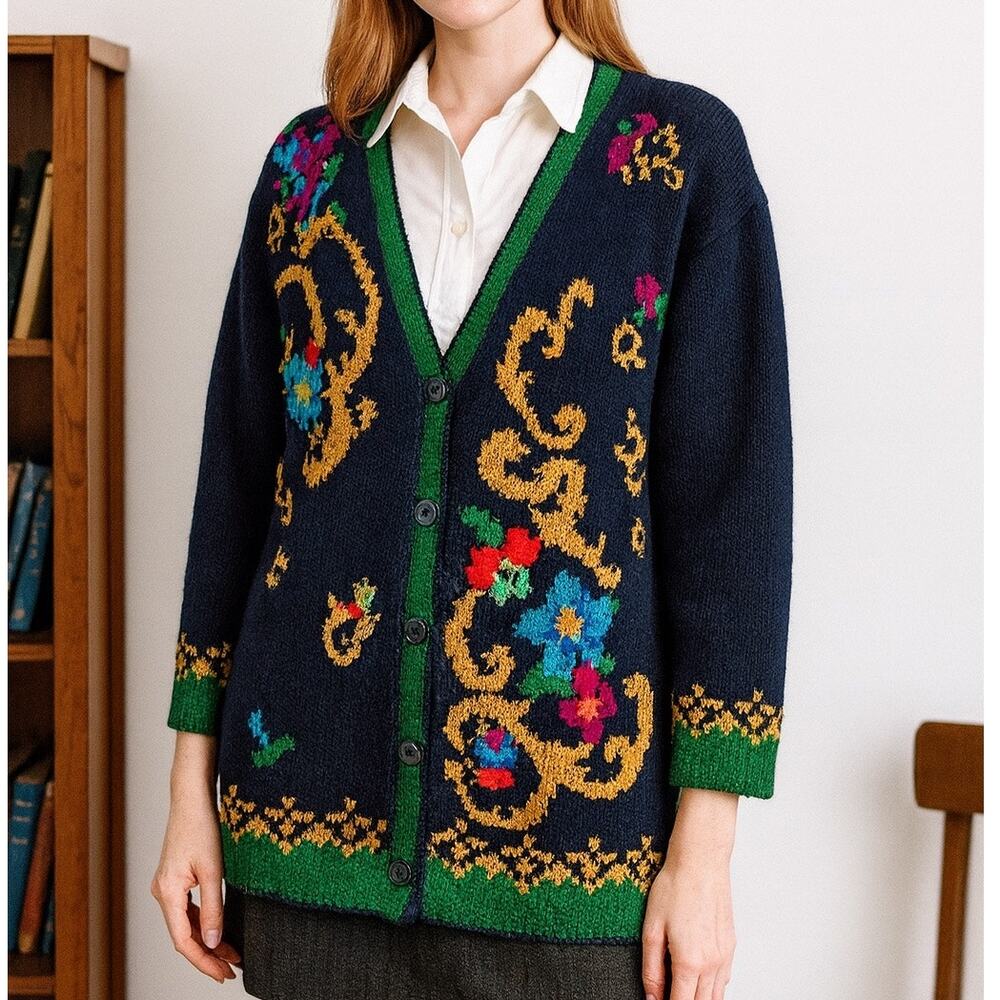 Vintage 90s Liz Claiborne Floral Academia Chic  Cardigan Sweater XS